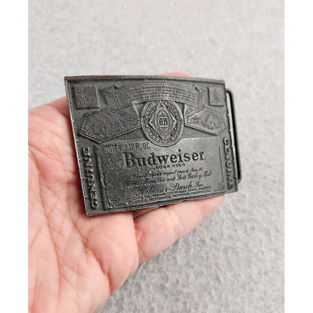 Vintage BUDWEISER LAGER BEER Metal Pewter Color Belt Buckle Alcohol Advertising